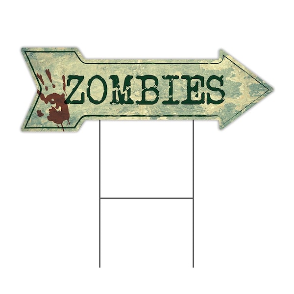 Zombies Arrow Yard Sign Funny Home Decor 30in Wide